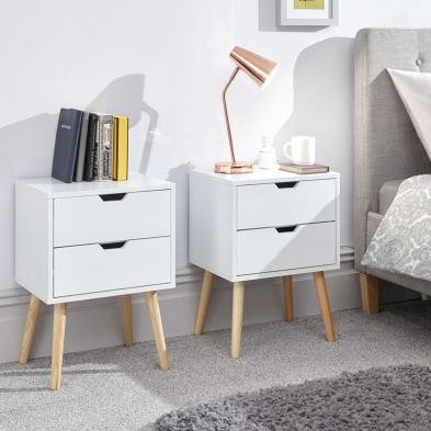 Product photograph of 2 Nyborg Bedside Tables White 2 Drawers from QD stores