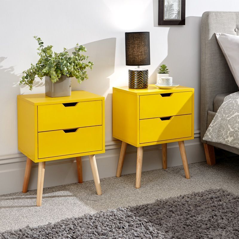 2 Nyborg Bedside Tables Yellow 2 Drawers