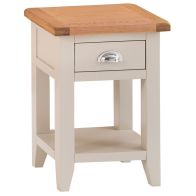 See more information about the Aurora Mist Side Table Oak Light Grey 1 Shelf 1 Drawer