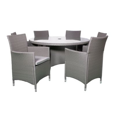 Product photograph of Nevada Rattan Garden Patio Dining Set By Royalcraft - 6 Seats Grey Cushions from QD stores