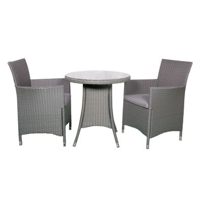Product photograph of Nevada Rattan Garden Bistro Set By Royalcraft - 2 Seats Grey Cushions from QD stores