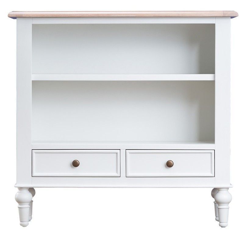 Painted Oak Small Wide 2 Drawer Shelf, Small White Bookcase With Drawers