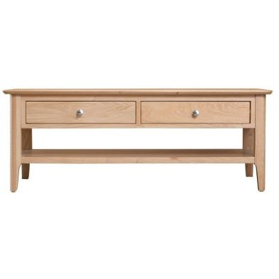 Product photograph of Bayview Large Coffee Table Oak 1 Shelf 2 Drawer from QD stores