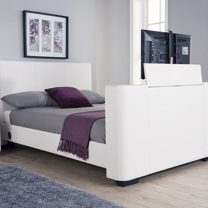 Newark King Size Tv Bed White Faux, King Size Bed Specials