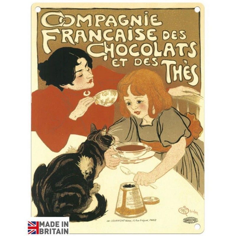Vintage Compagnie Francaise Chocolats Sign Metal Wall Mounted - 45cm
