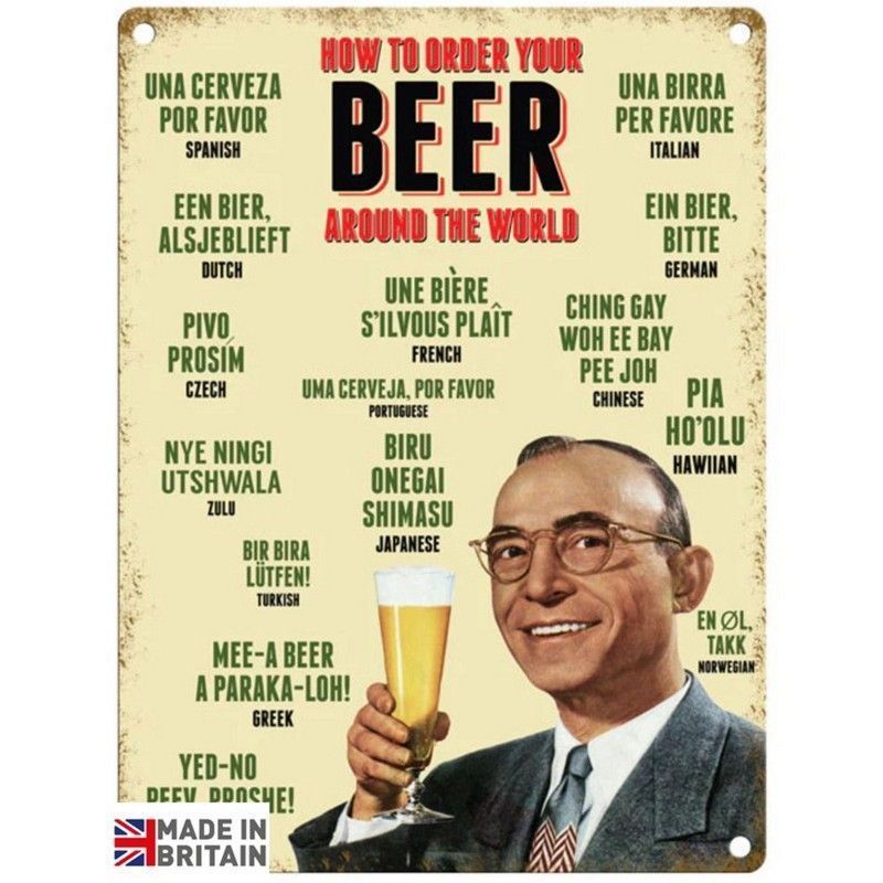 How To Order A Beer Around The World Sign Metal Wall Mounted - 45cm