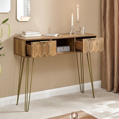Product photograph of Orleans Console Table Natural 1 Shelf 2 Drawers from QD stores