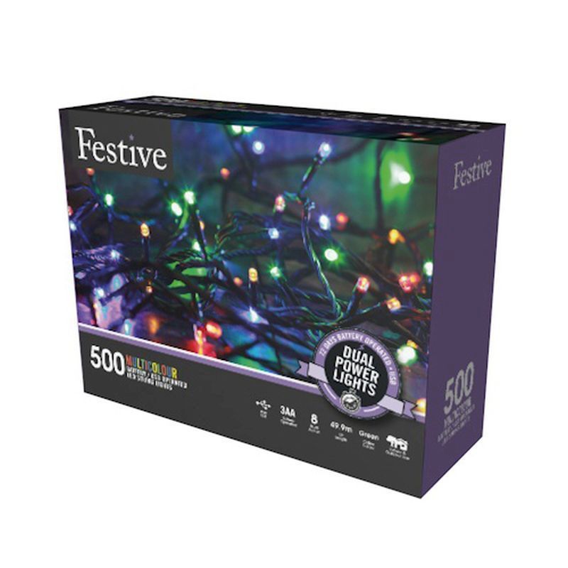 500 LED Multicolour 49.9m Dual Power Christmas Tree Outdoor Lights