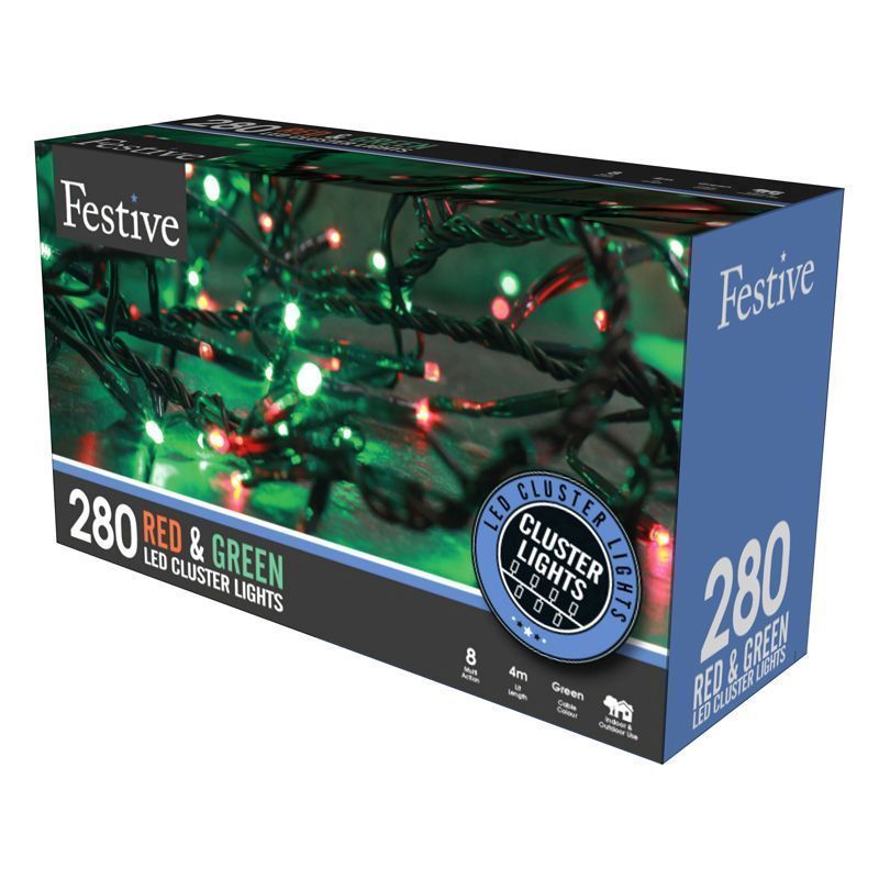 280 LED Red & Green Outdoor Animated Cluster Fairy Lights Mains 4m