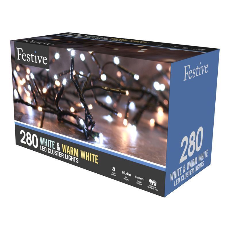 280 LED Duo White Outdoor Animated Cluster Fairy Lights Mains 10m