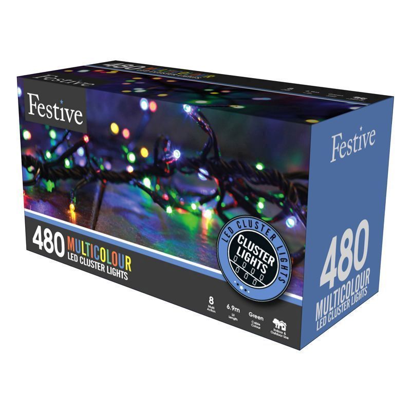 String Fairy Christmas Lights Animated Multicolour Outdoor 480 LED - 6.9m 