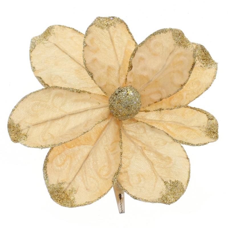 Magnolia Pick Stem Christmas Decoration Gold & Gold - 20cm