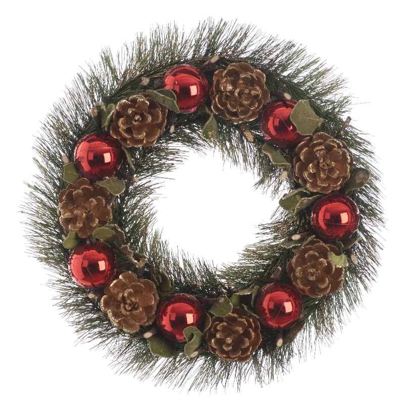 Festive Ball & Pine Cone Wreath Red 36cm