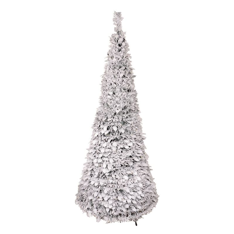 White Prelit Flock Holly Pop-up Christmas Tree 180cm 5 Foot 10 Inches