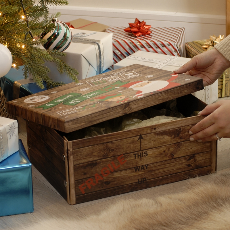 Christmas Storage Box Brown with Wood Pattern - 37.5cm
