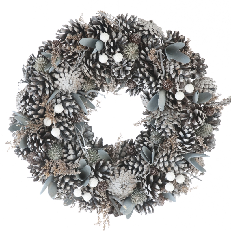 Festive Frosted Pine Cone Wreath Frosted 36cm