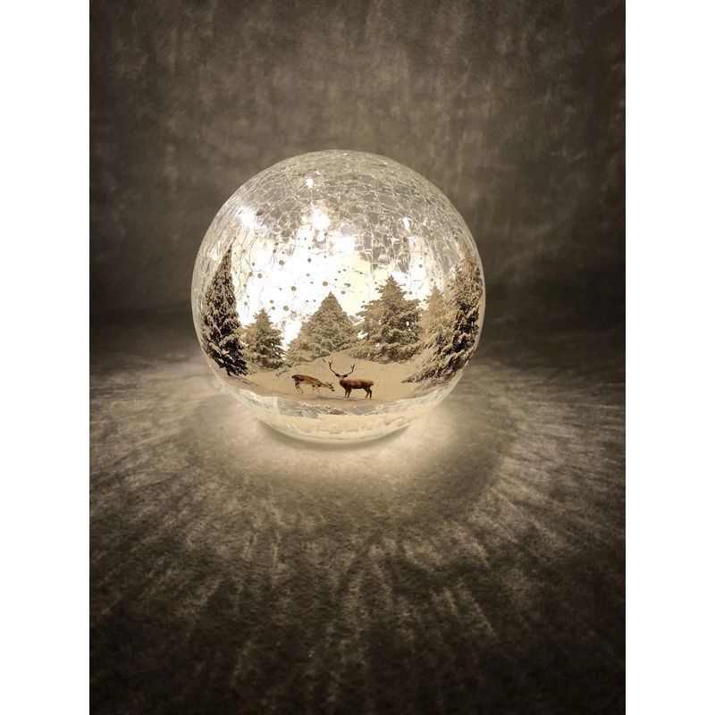 12 LED White Forest Crackle Effect Ball 15cm