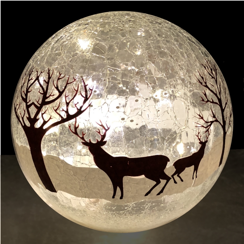Festive 20 LED Warm White Static Indoor 20cm Reindeer In The Woods Crackle Dome Battery