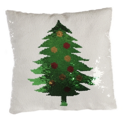 Xmas Tree Cushion Christmas Decoration White Green With Sequin Pattern 40cm