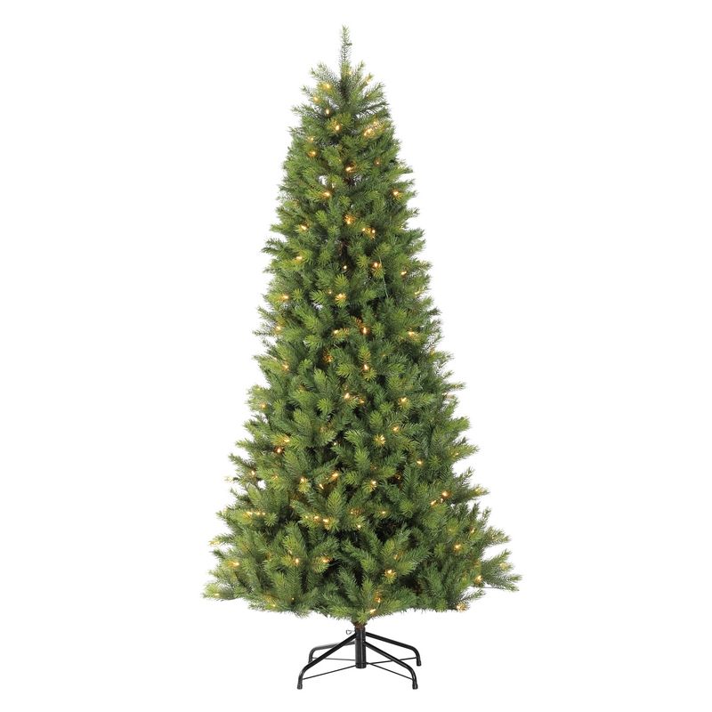 Festive 225cm (7' 6") Prelit Space Saving Slim Kensington Fir Christmas Tree Warm White 1862 Tips