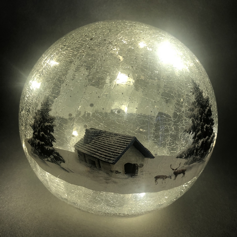 12 LED White Lodge Crackle Effect Ball 15cm