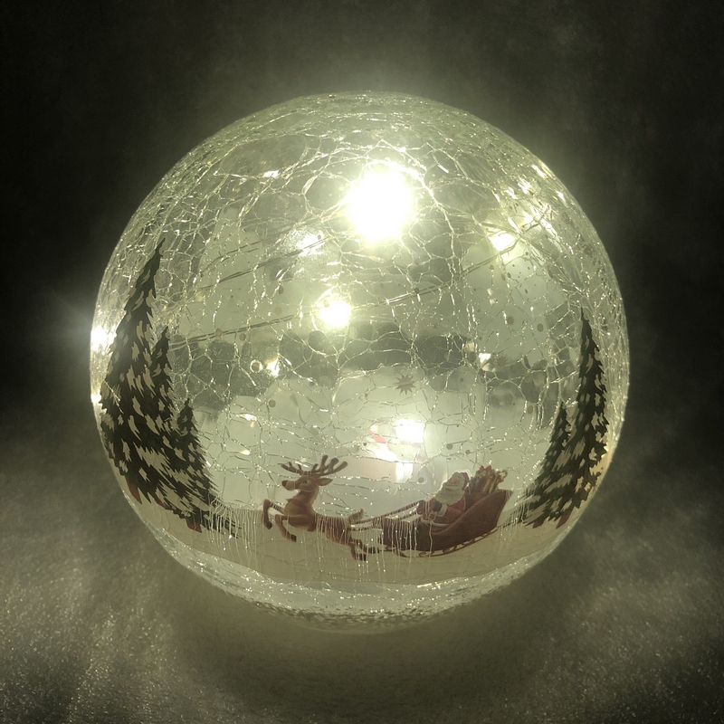 12 LED White Santa Sleigh Crackle Effect Ball 15cm