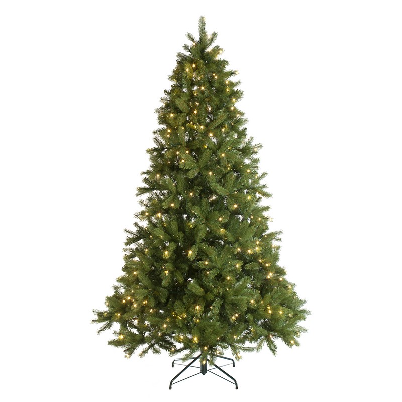 7ft Mayberry Spruce Slim Christmas Tree Artificial - Dark Green with LED Lights Warm White 1539 Tips 