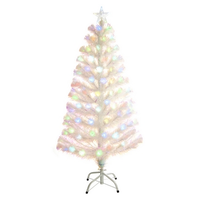 3ft Fibre Optic Christmas Tree Artificial White With Led Lights Multicoloured