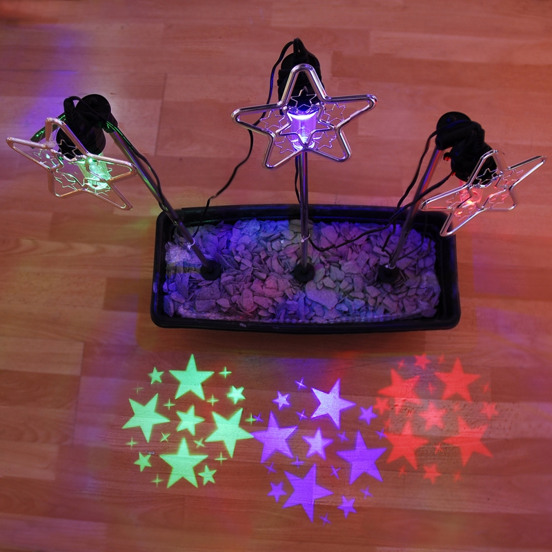 3 Pack Of 3 LED Multicolour Stars Projector Stake Lights