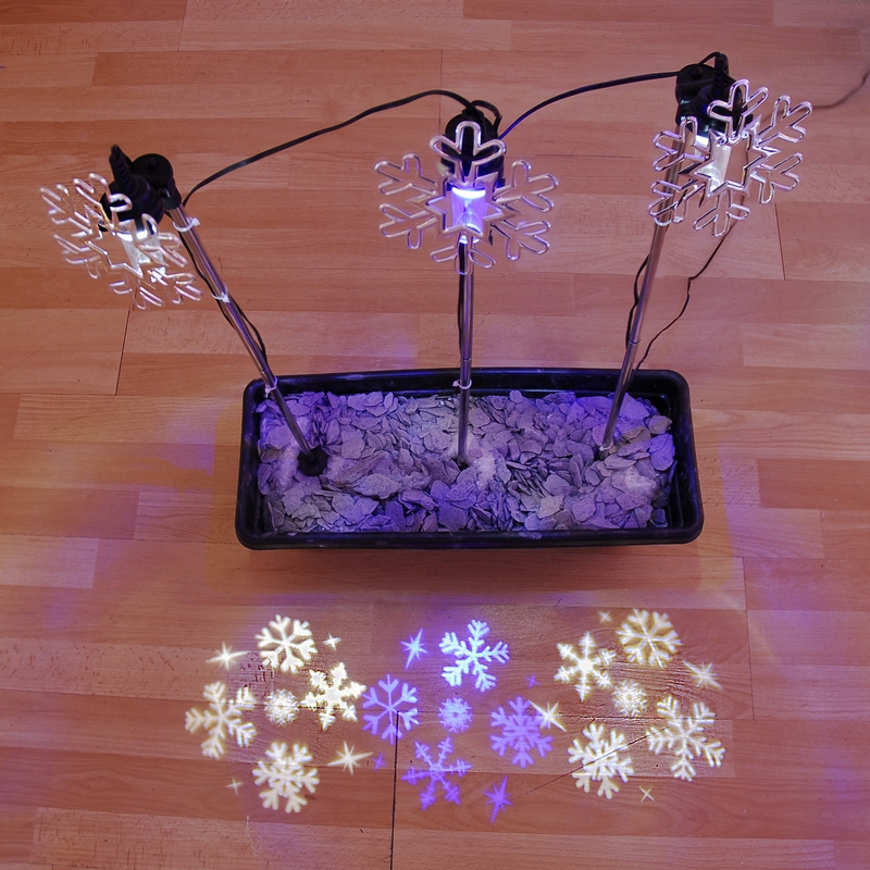 3 Pack Of 3 LED Multicolour Snowflake Projector Stake Lights