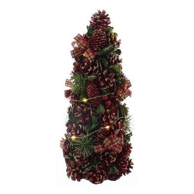 1ft Berries Cones Christmas Tree Artificial Green Tartan With Led Lights Warm White