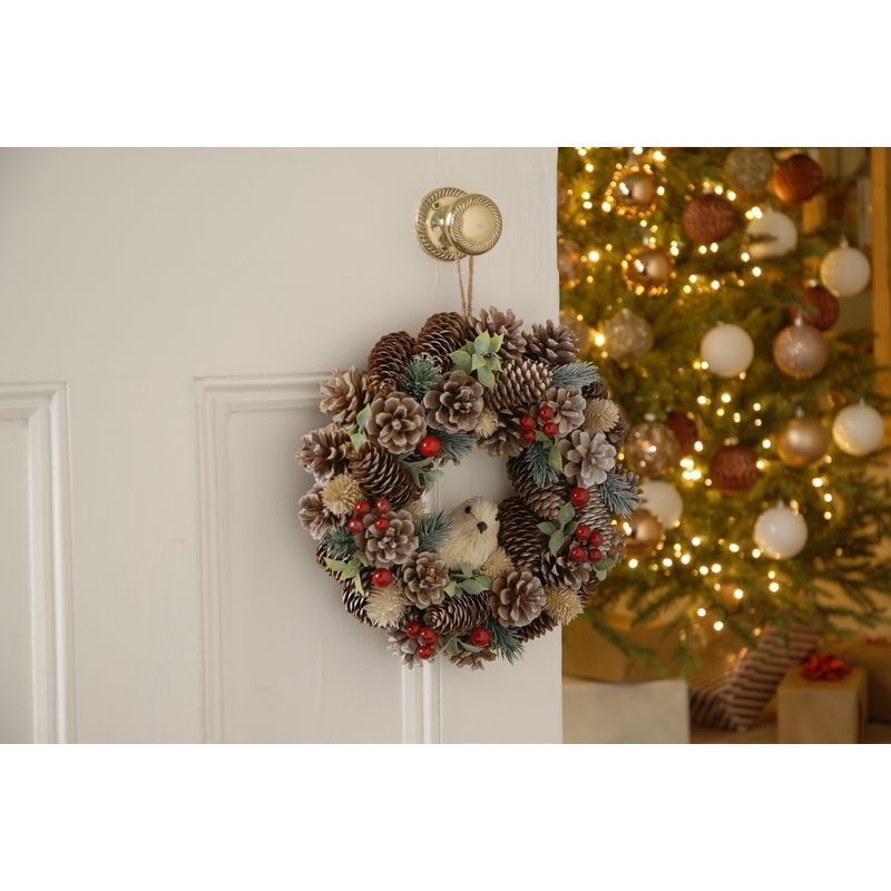 Bird Wreath Christmas Decoration Natural with Pinecones & Berries Pattern - 30cm 