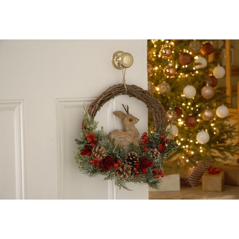 Reindeer Wreath Christmas Decoration Natural - 40cm 