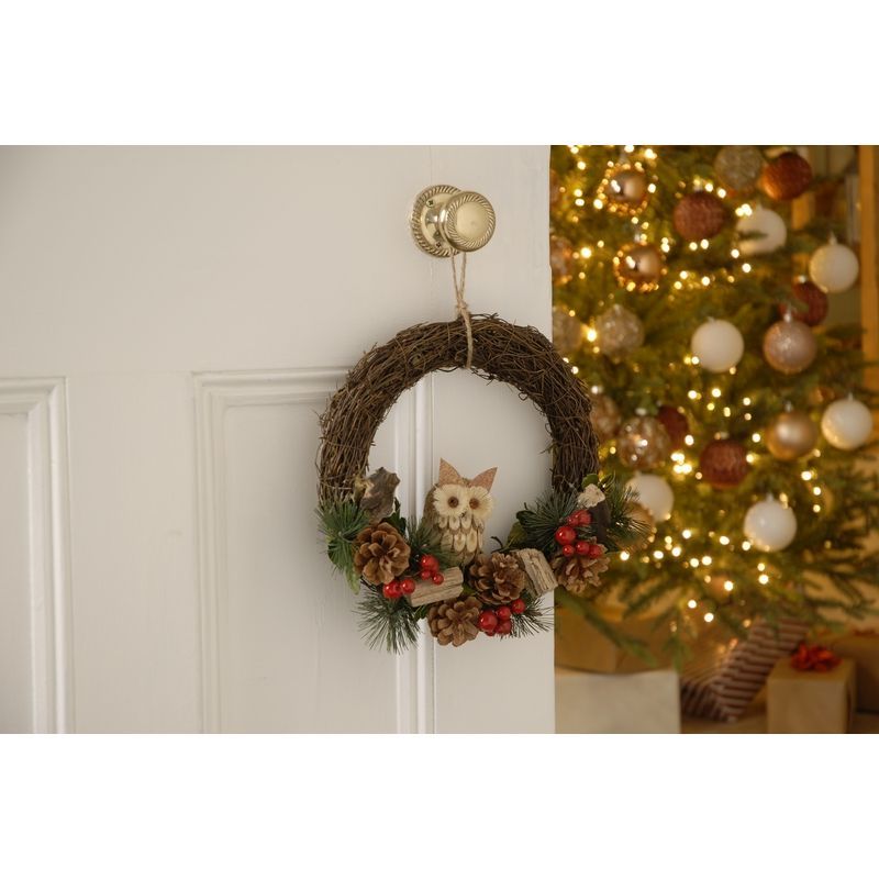 Owl Wreath Christmas Decoration Natural - 28cm 