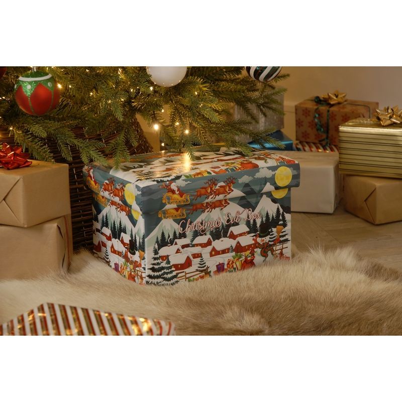 Christmas Storage Box with Santa & Reindeer Pattern - 35cm 