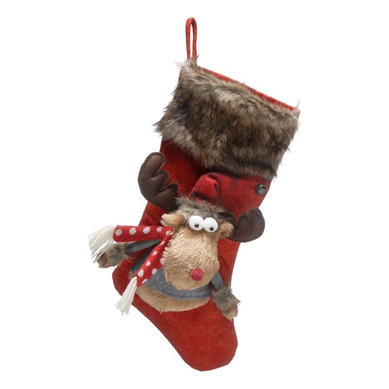 Reindeer Stocking Christmas Decoration Red & Brown - 49cm 