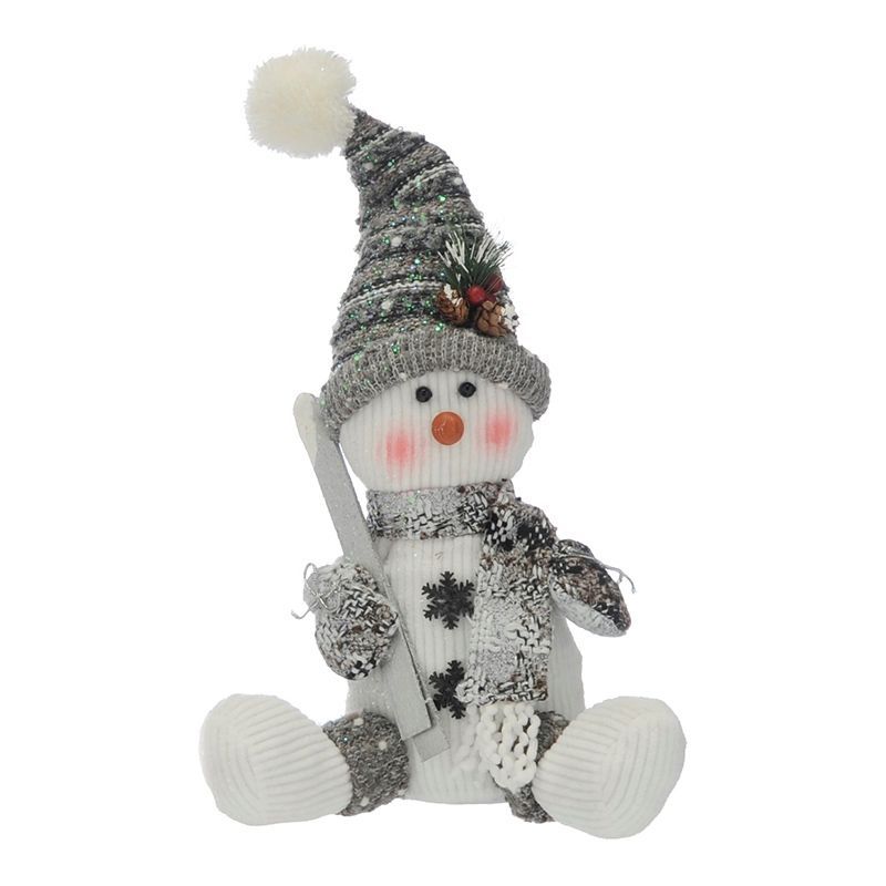 Snowman Christmas Decoration White & Grey - 23cm 