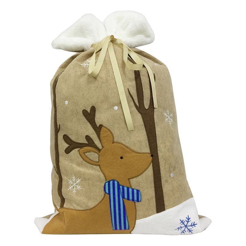 Christmas Sack Light Brown & White with Reindeer Pattern - 70cm 