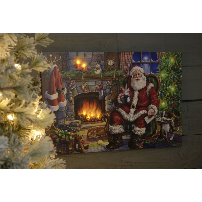 Santa & Fire Indoor Illuminated Canvas 60 x 40cm