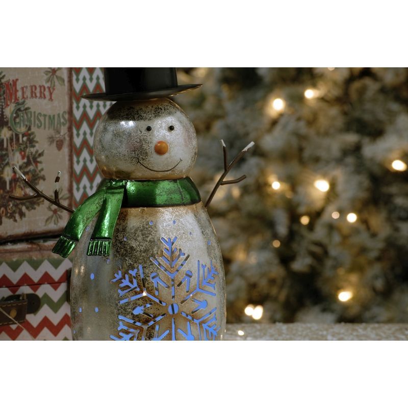 Snowman & Snowflake Indoor Illuminated Decoration Silver & Green 34cm