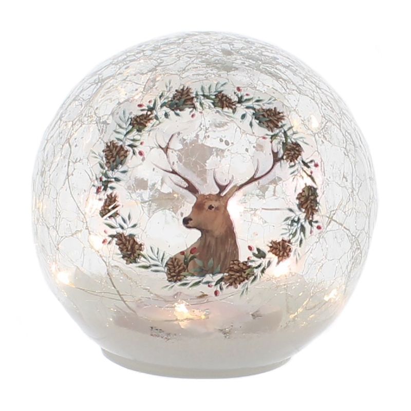 Reindeer Head Crackle Effect Ball Indoor Illuminated Decoration 15cm