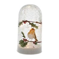 See more information about the Robin And Holly Crackle Effect Cloche Indoor Illuminated Decoration 15cm