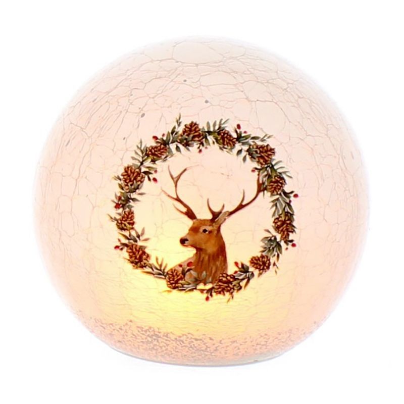 Deer Flickering Crackle Effect Ball Indoor Illuminated Decoration 15cm