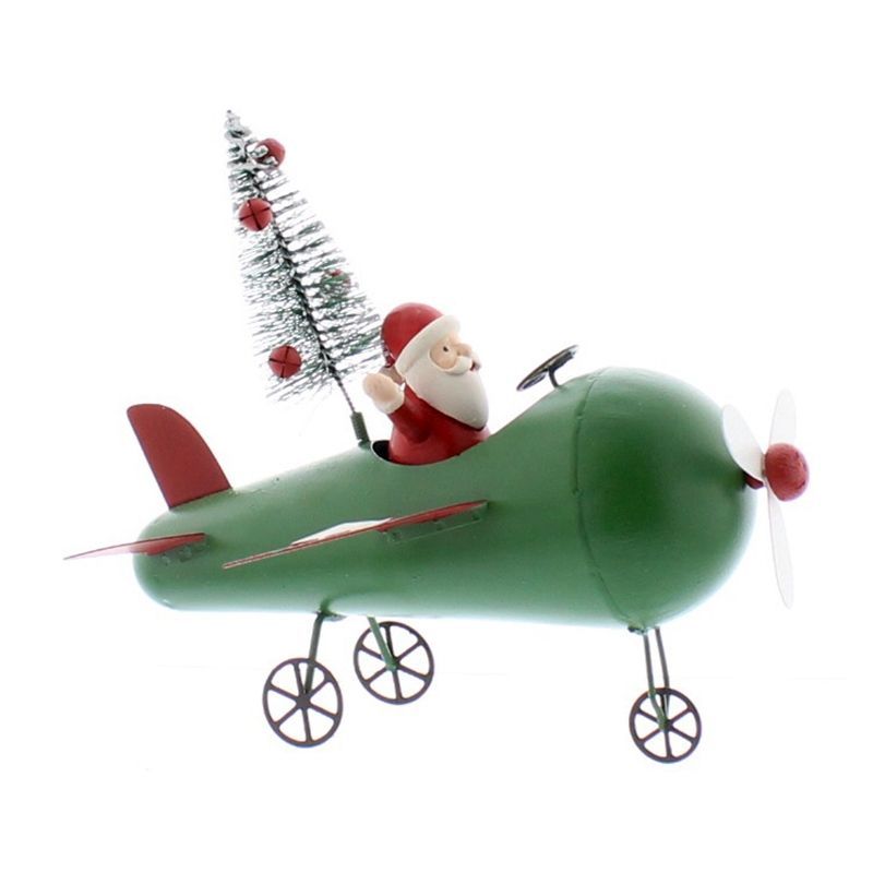 Santa's Plane Standing Decoration Greed & Red 18cm