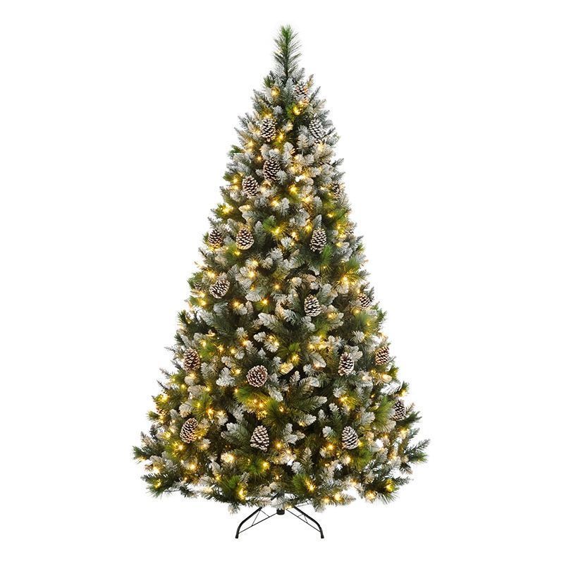 7ft Grand River Pine Christmas Tree Artificial - White Frosted Green with LED Lights Warm White 1367 Tips 