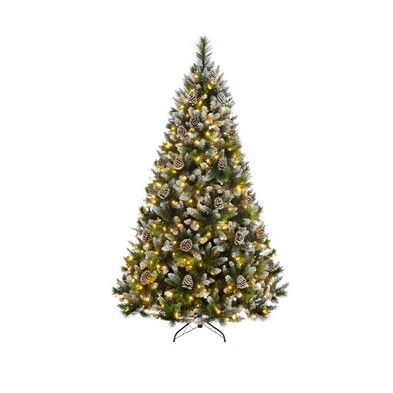 8ft Grand River Pine Christmas Tree Artificial White Frosted Green With Led Lights Warm White 1707 Tips