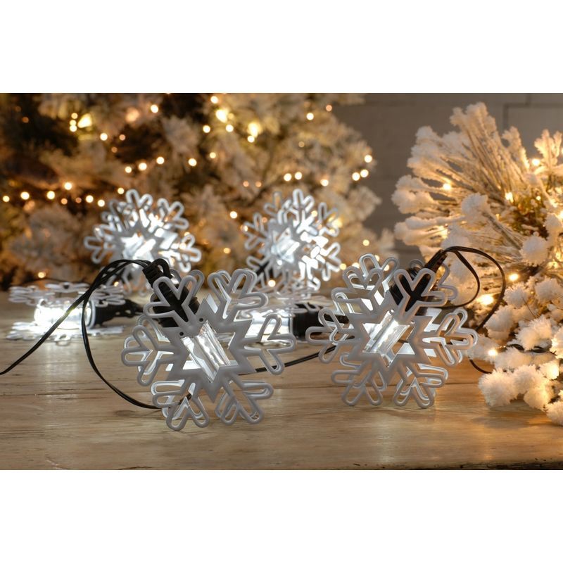6 x String Snowflake Christmas Light Snowfall White Outdoor - 2.5m