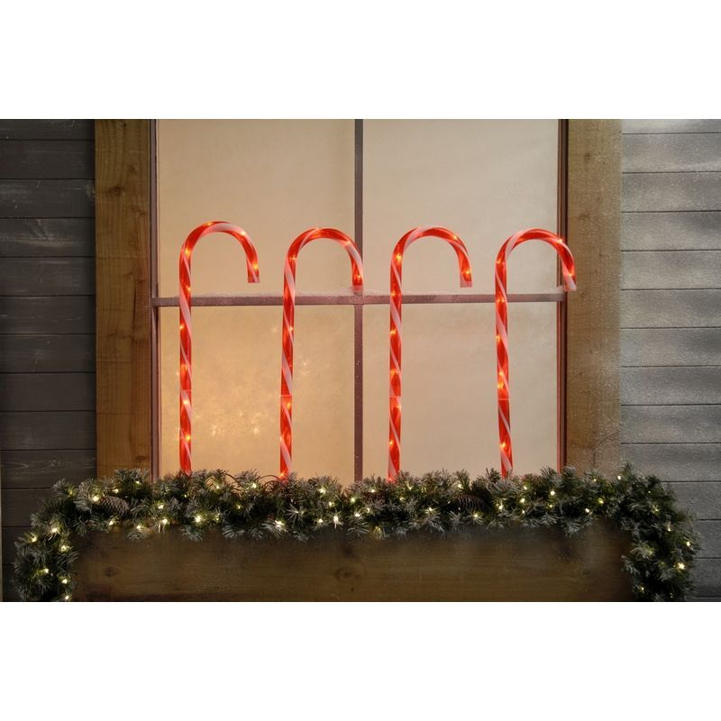 40 LED Candy Cane Set Of 4 Outdoor Pathfinder Stake Light Red 4 x 62cm