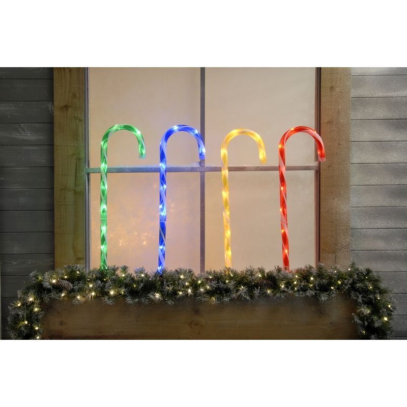 40 LED Candy Cane Set Of 4 Outdoor Pathfinder Stake Light Multicoloured 4 x 62cm