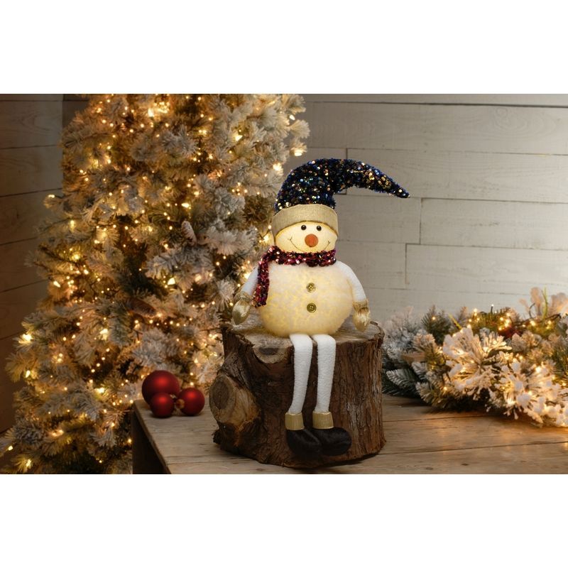 Glitter Fluffy Snowman Indoor Illuminated Sitting Decoration Warm White 74cm